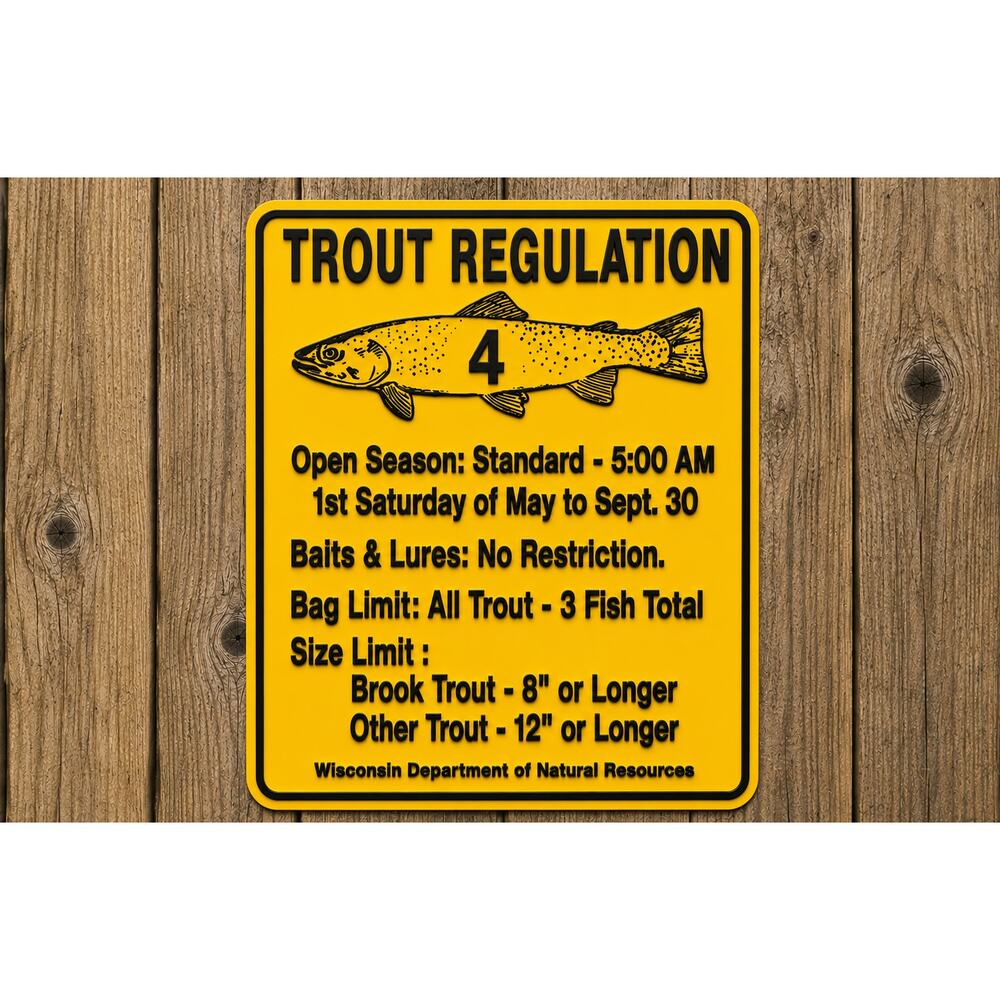 Wisconsin DNR Trout Fishing Regulation Sign Dept Natural Resources Fish Game